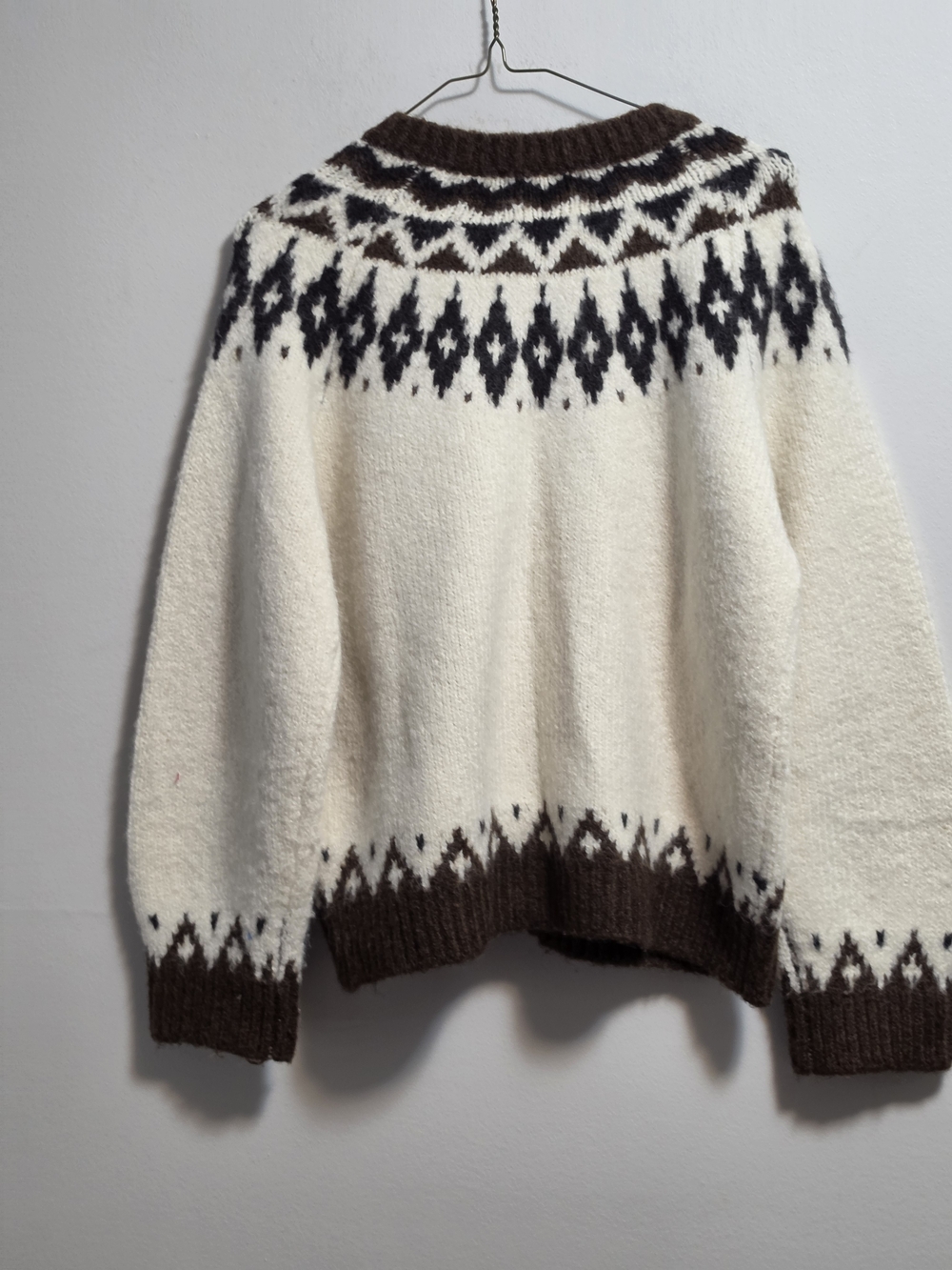 Zara Chunky Nordic Cardigan Sweater - Cream & Brown - Picture 5 of 7